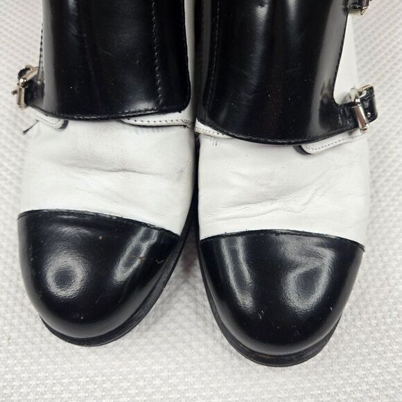 TopShop Black White Leather Heeled Shoes Double Buckles Womens Size 7 - Picture 9 of 12
